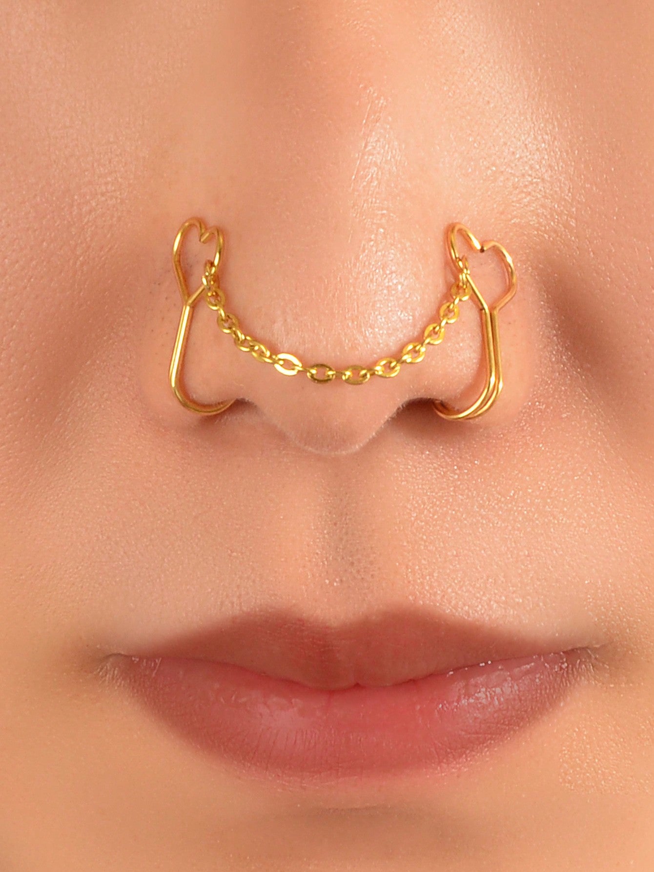 Gold & Silver Fake Nose Ring with Chain