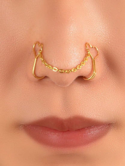 Gold & Silver Fake Nose Ring with Chain