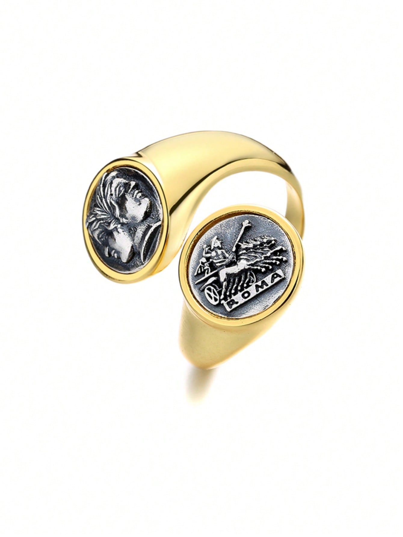 18K Gold-Plated S925 Silver Double-Sided Greek God Coin Ring