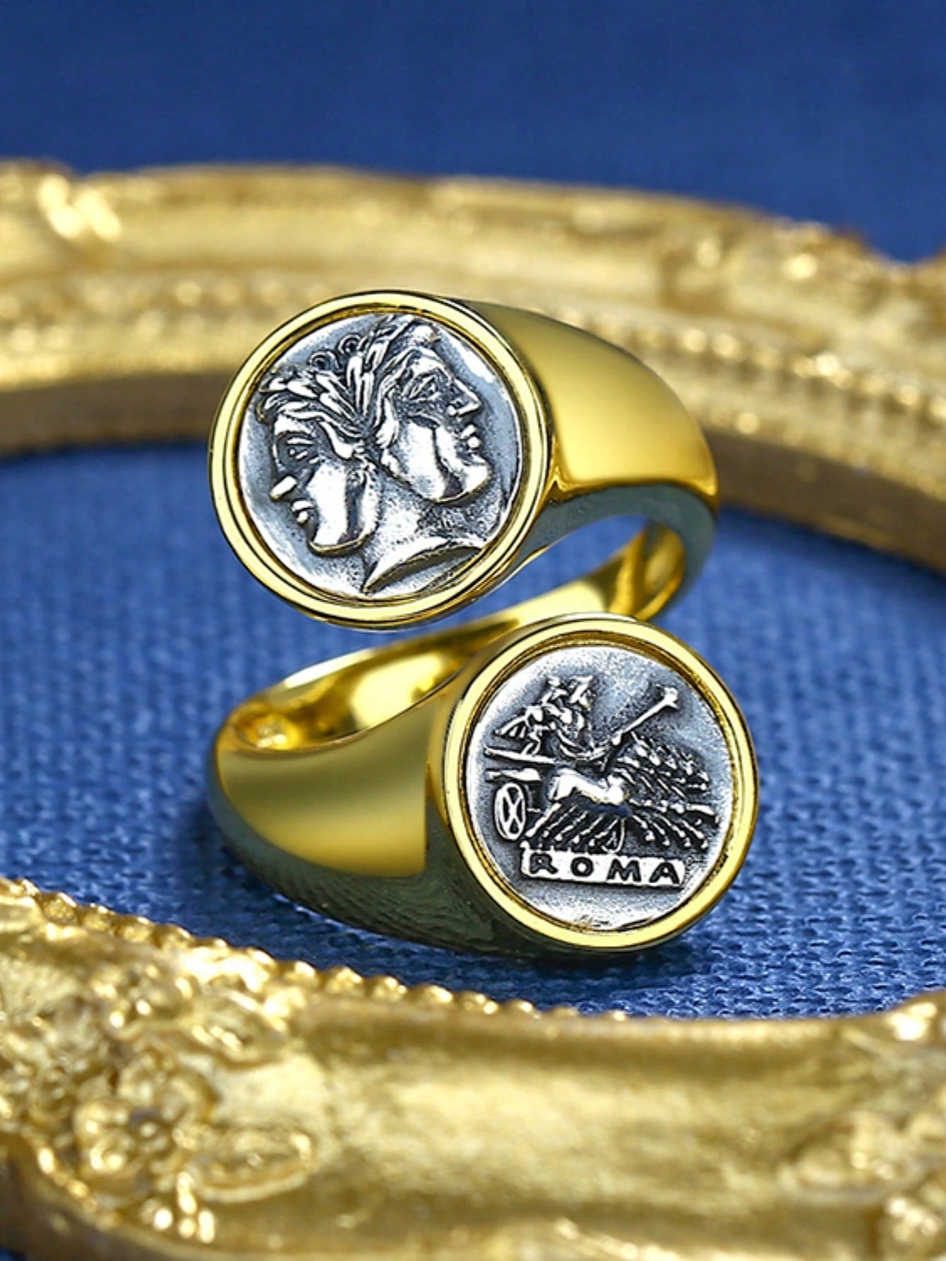 18K Gold-Plated S925 Silver Double-Sided Greek God Coin Ring