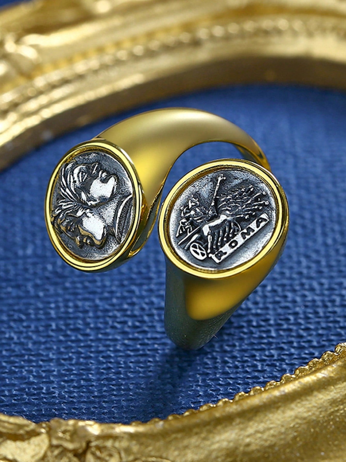 18K Gold-Plated S925 Silver Double-Sided Greek God Coin Ring