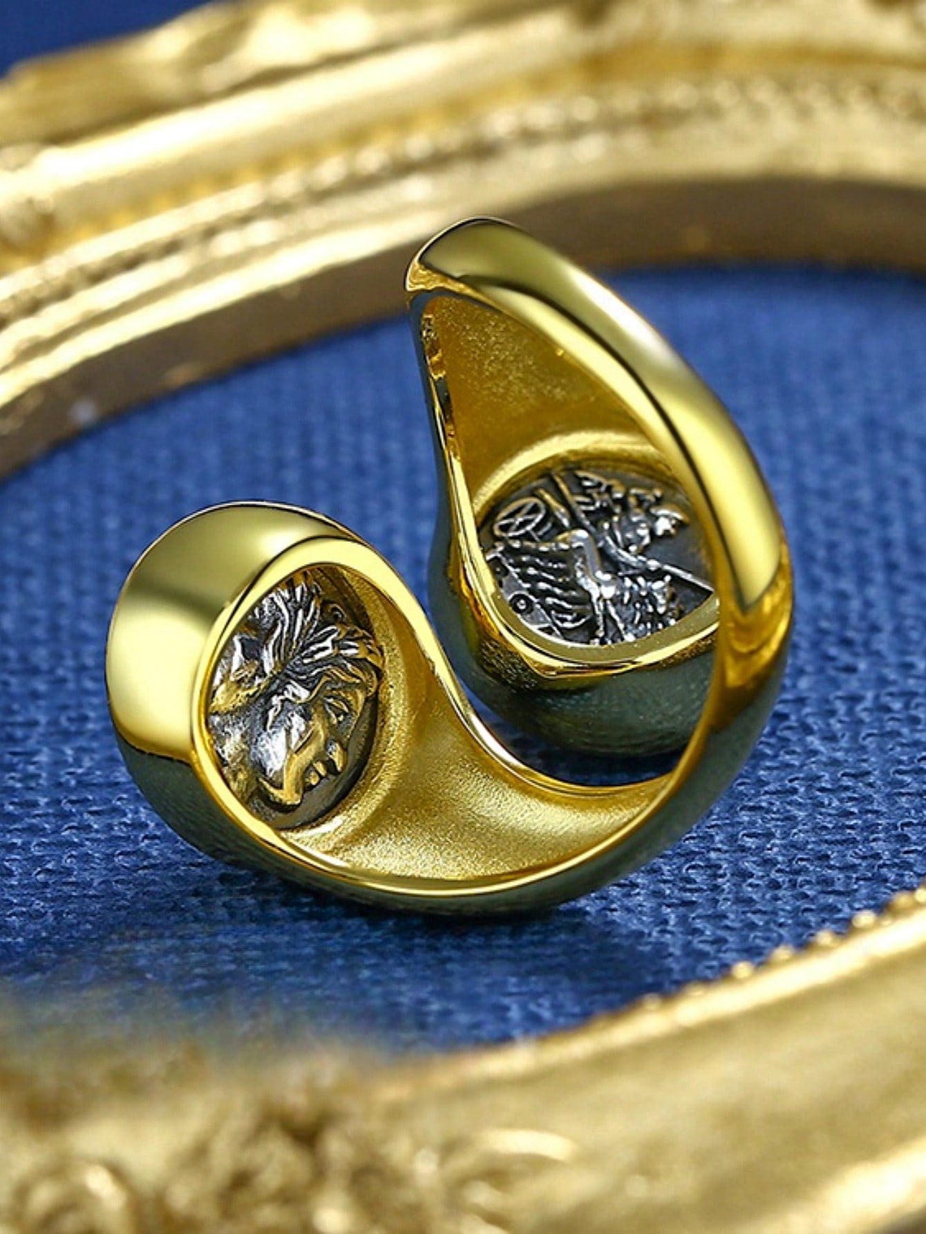 18K Gold-Plated S925 Silver Double-Sided Greek God Coin Ring