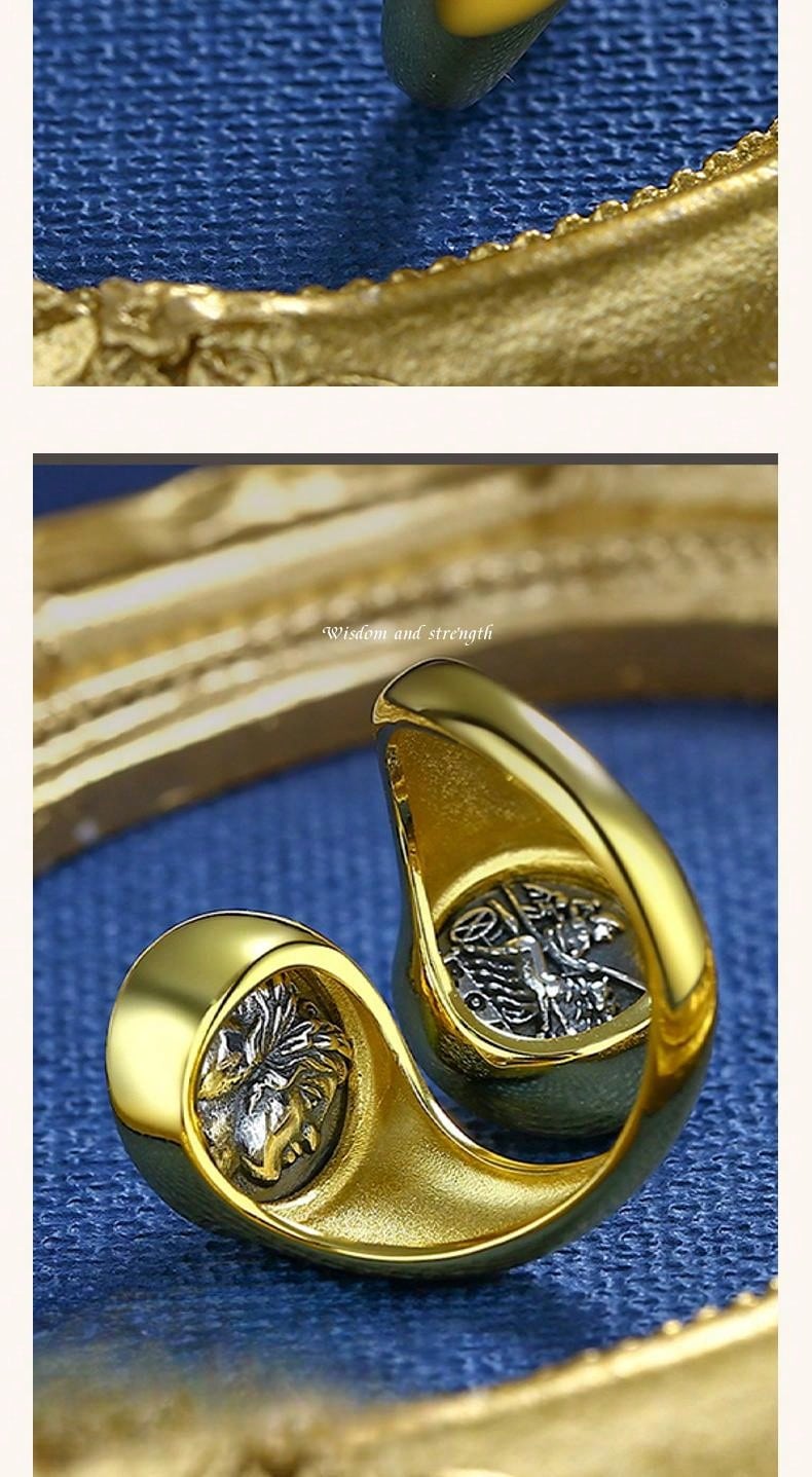 18K Gold-Plated S925 Silver Double-Sided Greek God Coin Ring