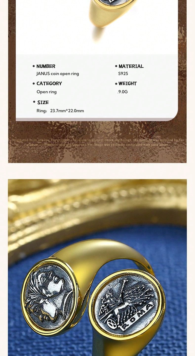 18K Gold-Plated S925 Silver Double-Sided Greek God Coin Ring