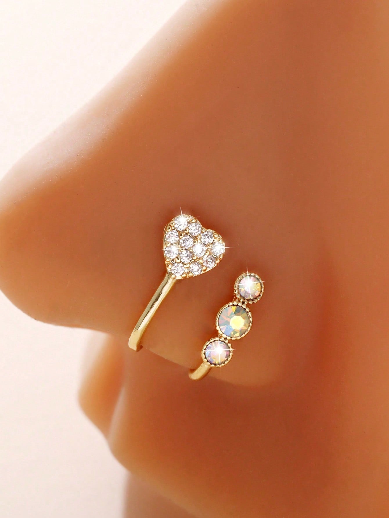 Rhinestone Heart & Rabbit Nose Cuffs – 2PCS Set