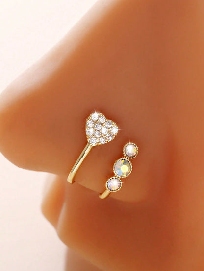 Rhinestone Heart & Rabbit Nose Cuffs – 2PCS Set