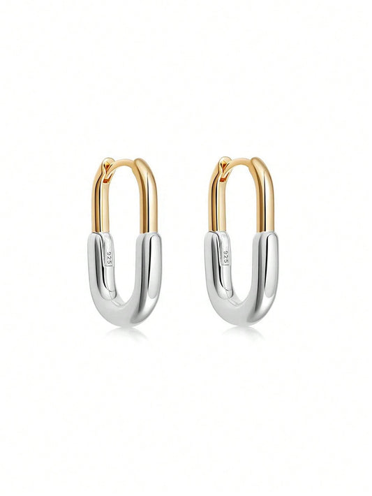 Elegant Two-Tone Geometric Hoop Earrings