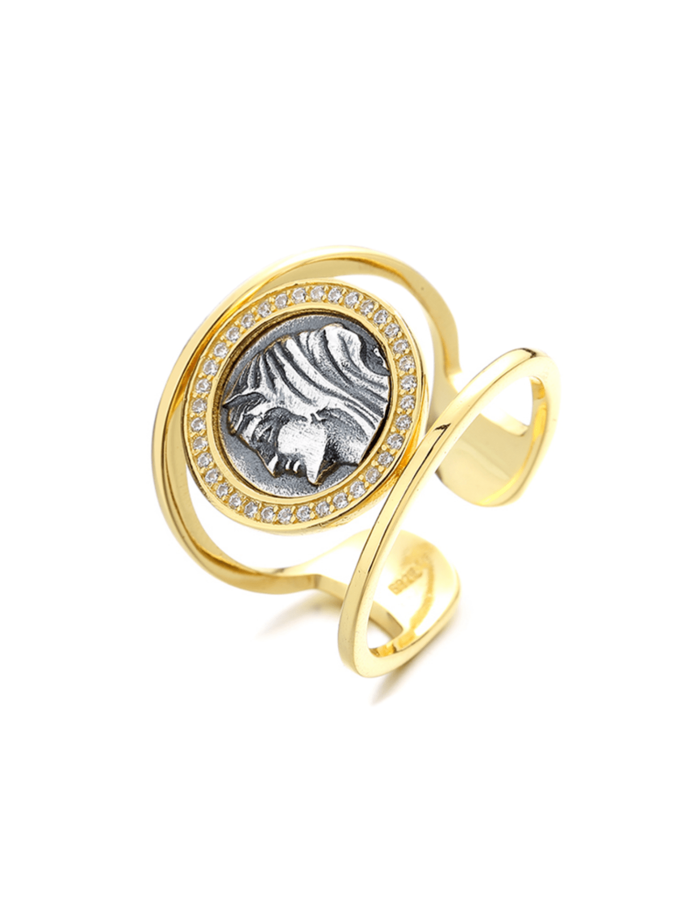 18K Gold-Plated S925 Silver Greek Queen Coin Ring