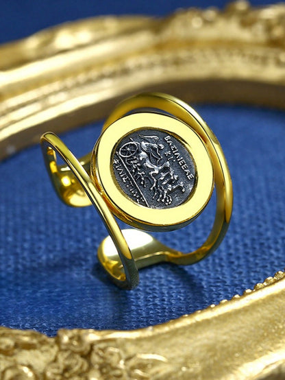 18K Gold-Plated S925 Silver Greek Queen Coin Ring