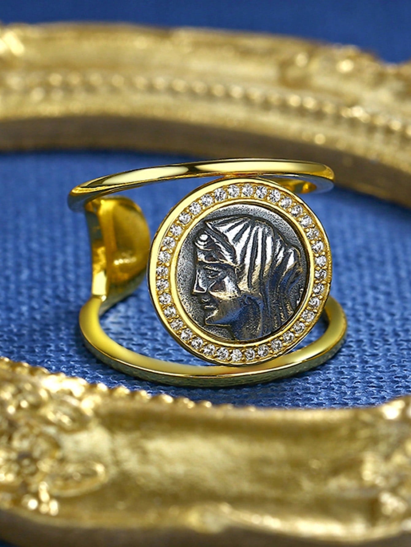 18K Gold-Plated S925 Silver Greek Queen Coin Ring