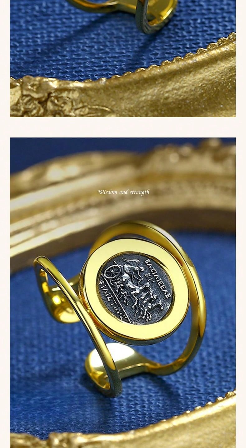 18K Gold-Plated S925 Silver Greek Queen Coin Ring