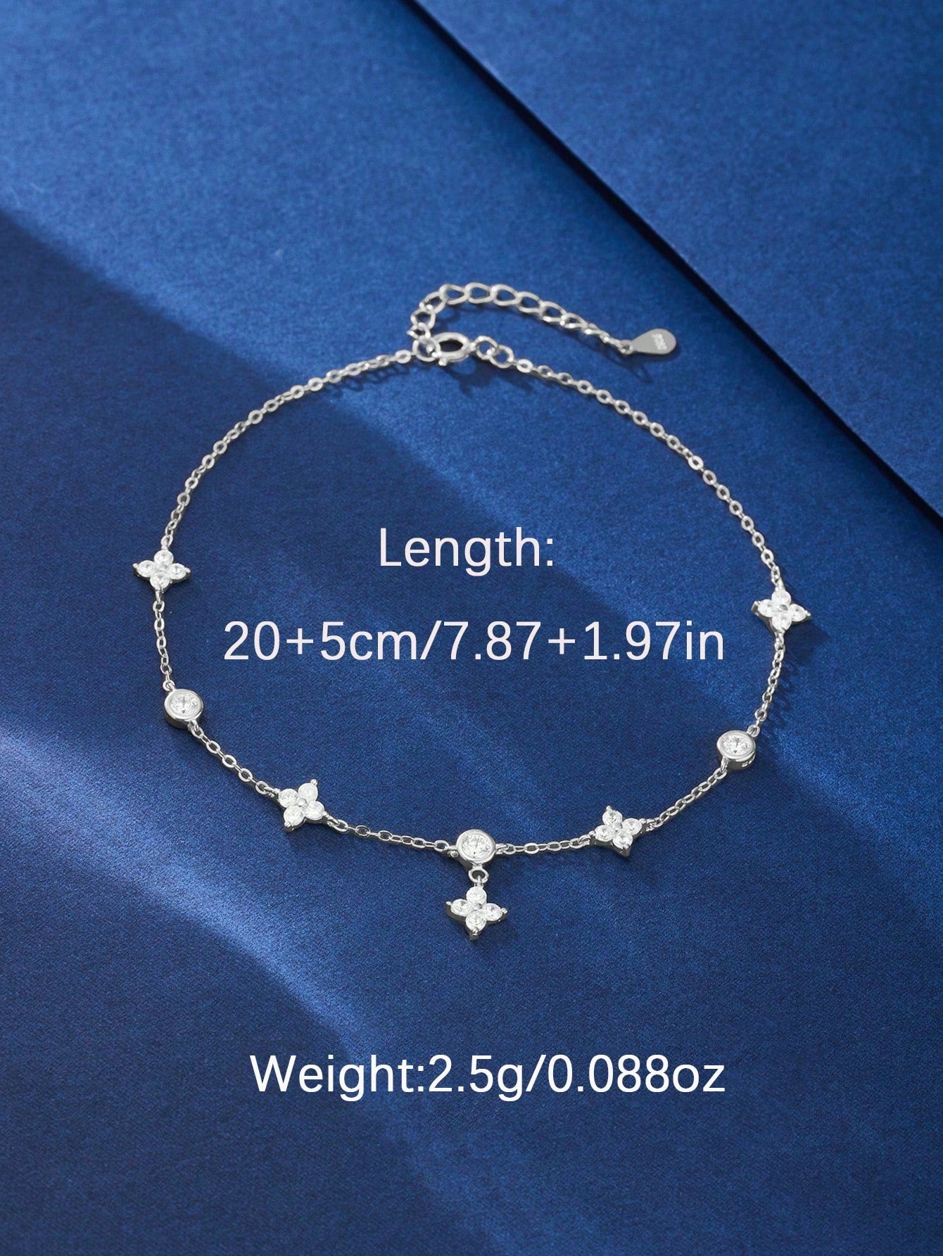 Sterling Silver Four-Leaf Clover CZ Anklet