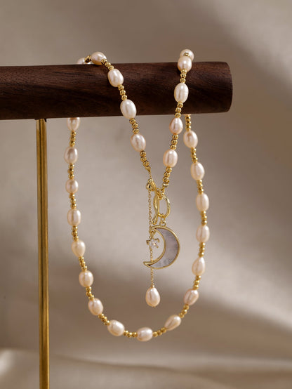 Moonlit Serenity Necklace with Natural Pearl Decor - Embrace Lunar Elegance