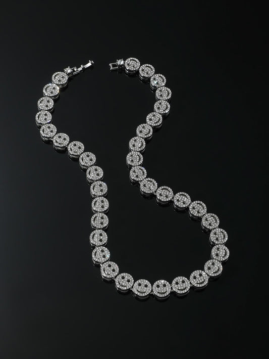 Expressive Sparkle: Men's Rhinestone Expression Decor Necklace - Make a Statement