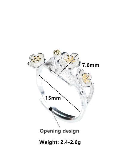 Blooming Beauty: Flower Decor Silver Cuff Ring - Embrace Floral Elegance