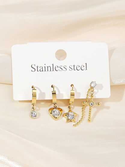 Starry Nights" 4-Piece Rhinestone Star Drop Earring Set