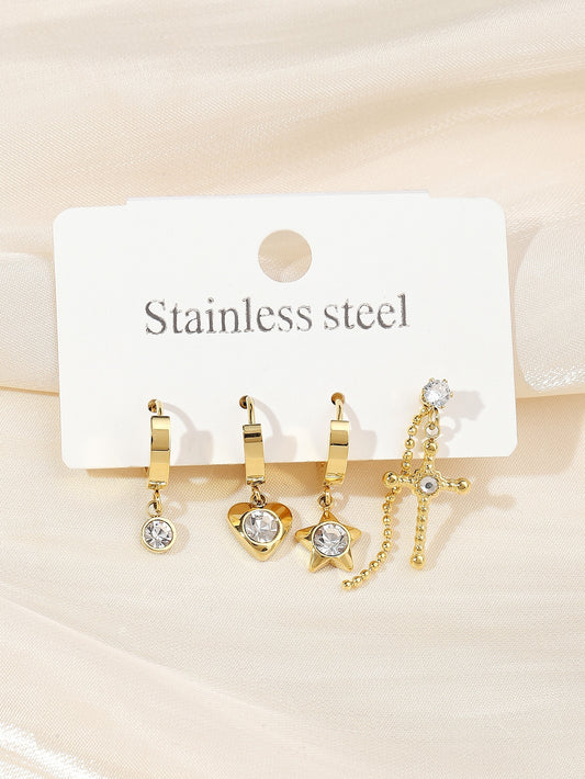 Starry Nights" 4-Piece Rhinestone Star Drop Earring Set