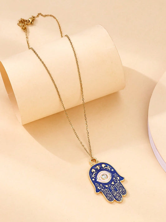 Radiant Hamsa Necklace with Rhinestone Eye