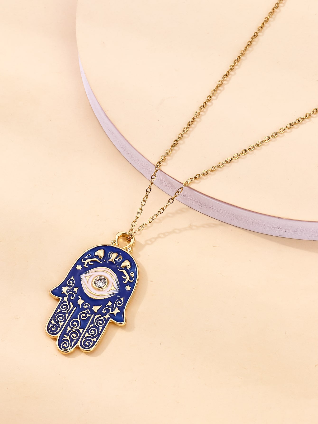 Radiant Hamsa Necklace with Rhinestone Eye