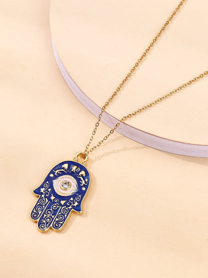Radiant Hamsa Necklace with Rhinestone Eye