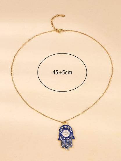 Radiant Hamsa Necklace with Rhinestone Eye