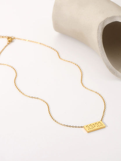 Elegant Time Detail Rectangle Charm Necklace"