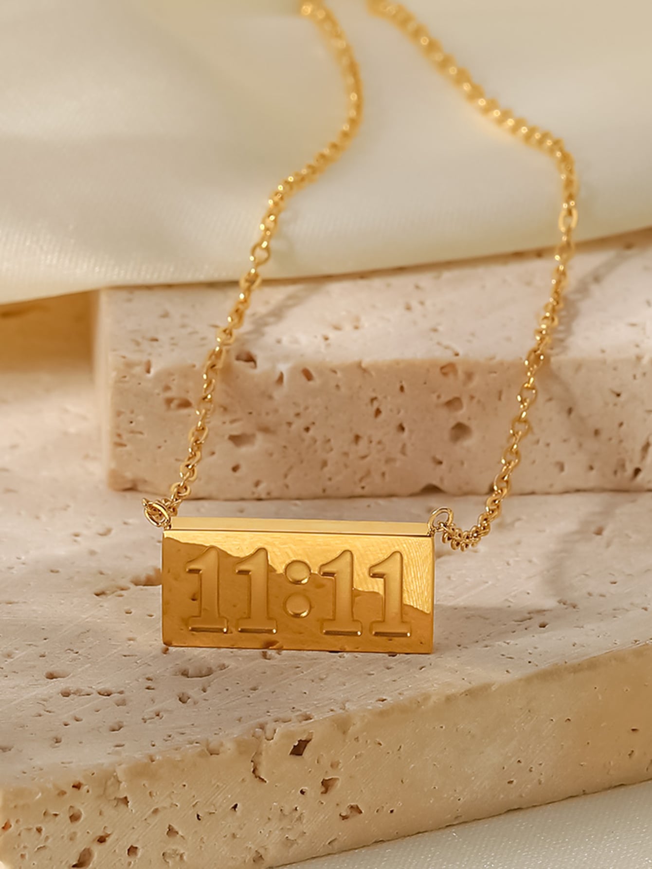 Elegant Time Detail Rectangle Charm Necklace"