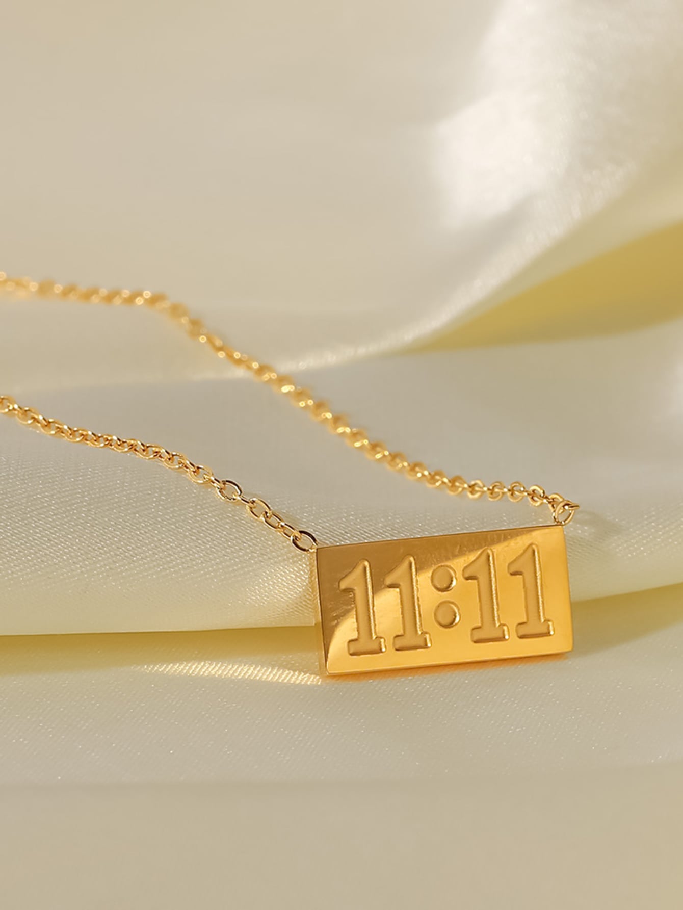 Elegant Time Detail Rectangle Charm Necklace"