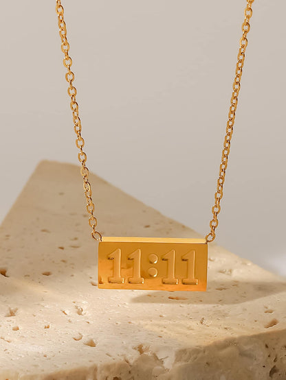 Elegant Time Detail Rectangle Charm Necklace"