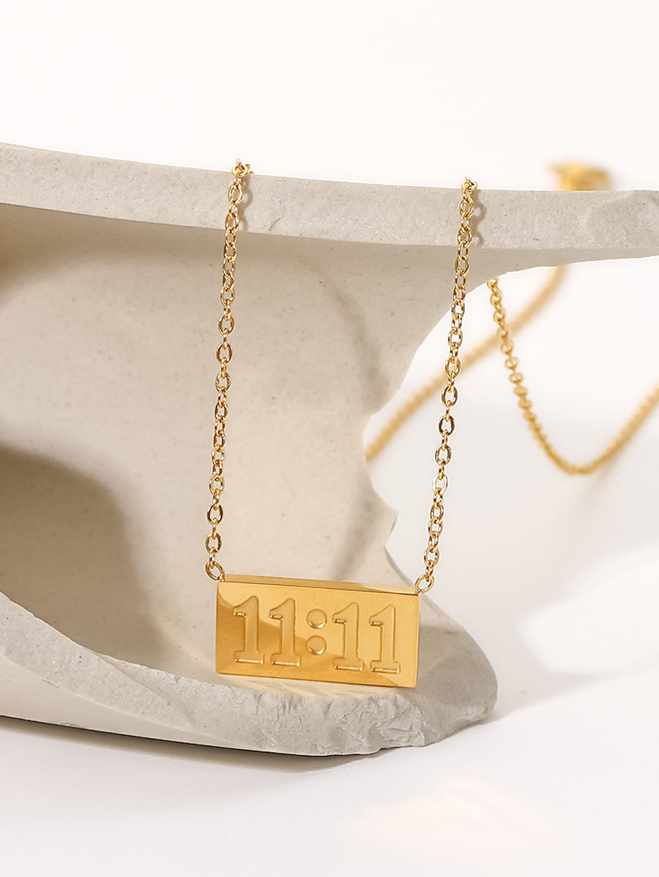 Elegant Time Detail Rectangle Charm Necklace"