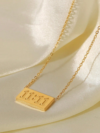 Elegant Time Detail Rectangle Charm Necklace"