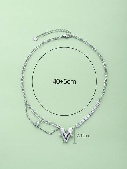 Sparkling Love: 1pc Fashion Stainless Steel Rhinestone Decor Heart Pendant Necklace for Women