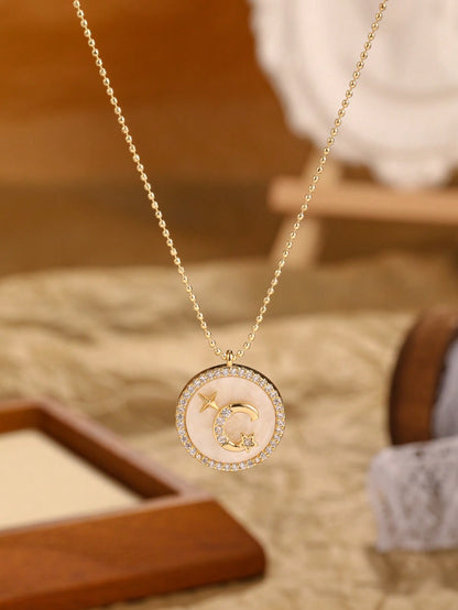 Celestial Whispers: Moon Detail Shell Decor Pendant Necklace - Daily Delight