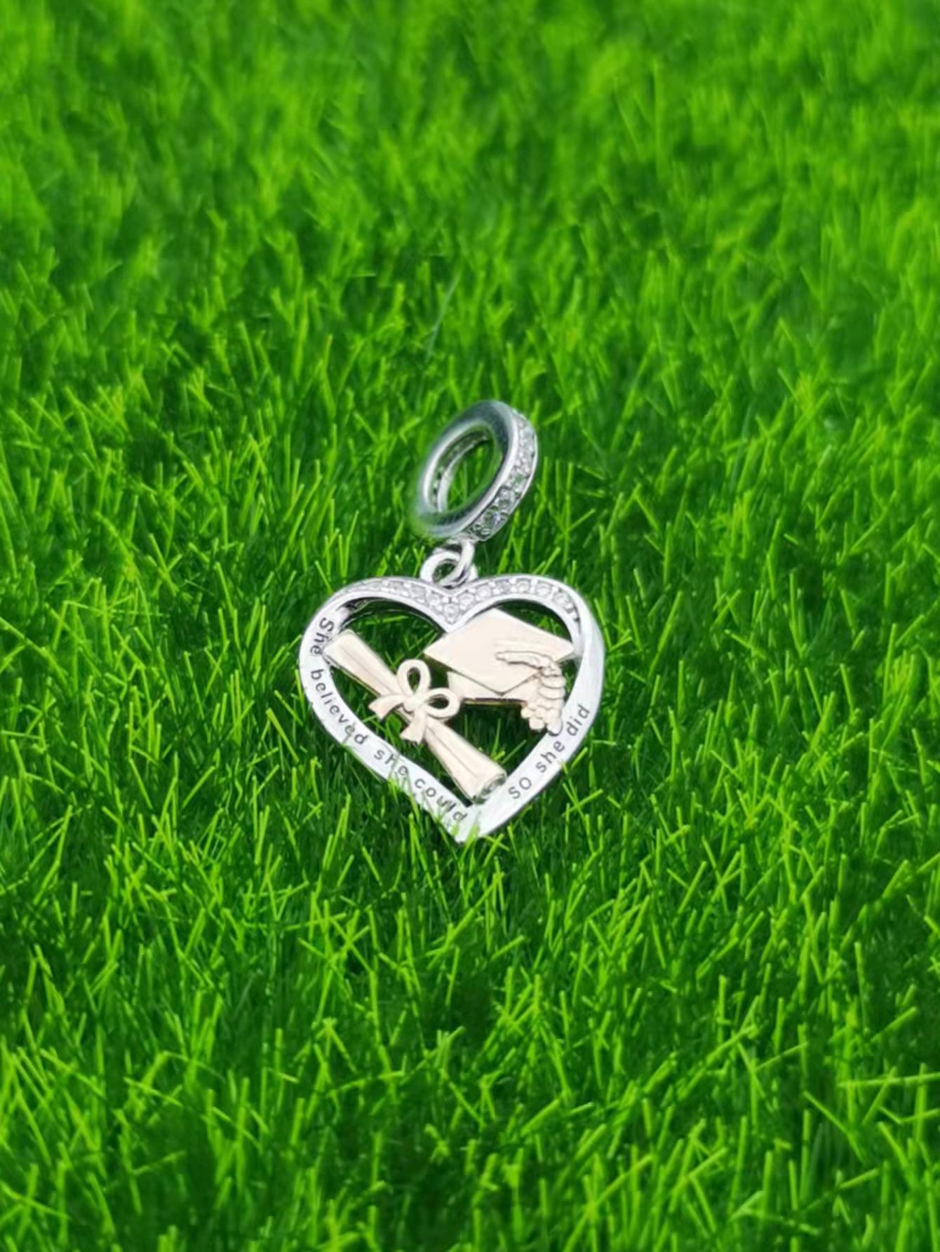 Charming Silver Heart DIY Pendant for Graduation and Jewelry Making