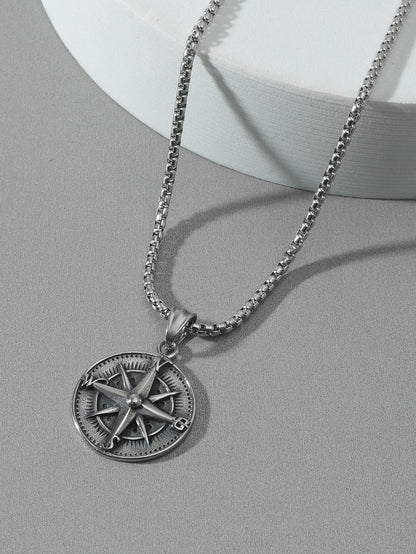 Guided by Adventure: Men's Compass Pendant Necklace - Punk Hip Pop Style