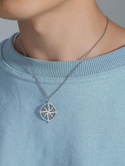 Guided by Adventure: Men's Compass Pendant Necklace - Punk Hip Pop Style