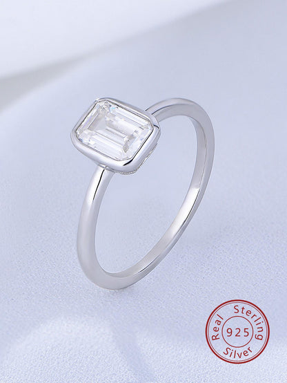 Radiant Reflections: Square Diamond Cubic Zirconia Silver Ring - Fashionably Versatile